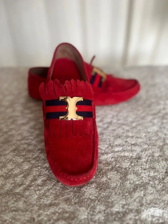 Tory Burch Gemini Driving Loafer - Red Suede -  size 10 - Picture 7 of 7